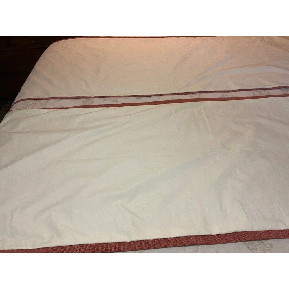 Pair of Lee Jofa Red Embroidered Tab Top Curtain Panels Lined Decorative Trim